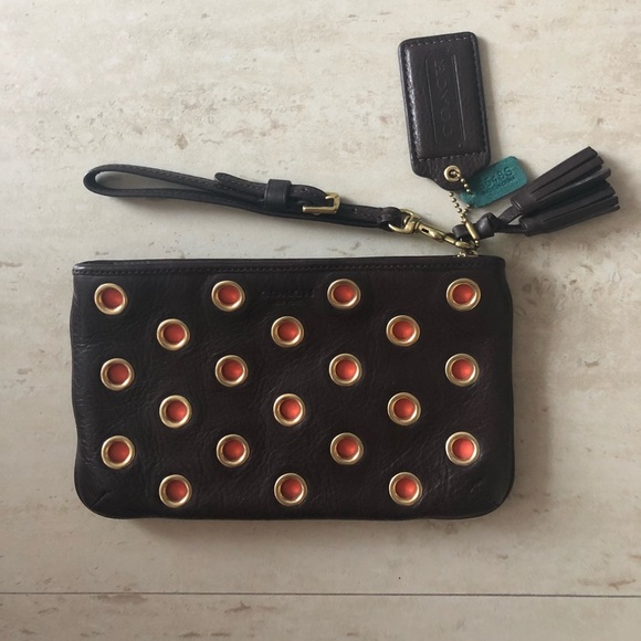 COACH Legacy Grommet Wristlet Mahogany/Orange - Picture 1 of 5